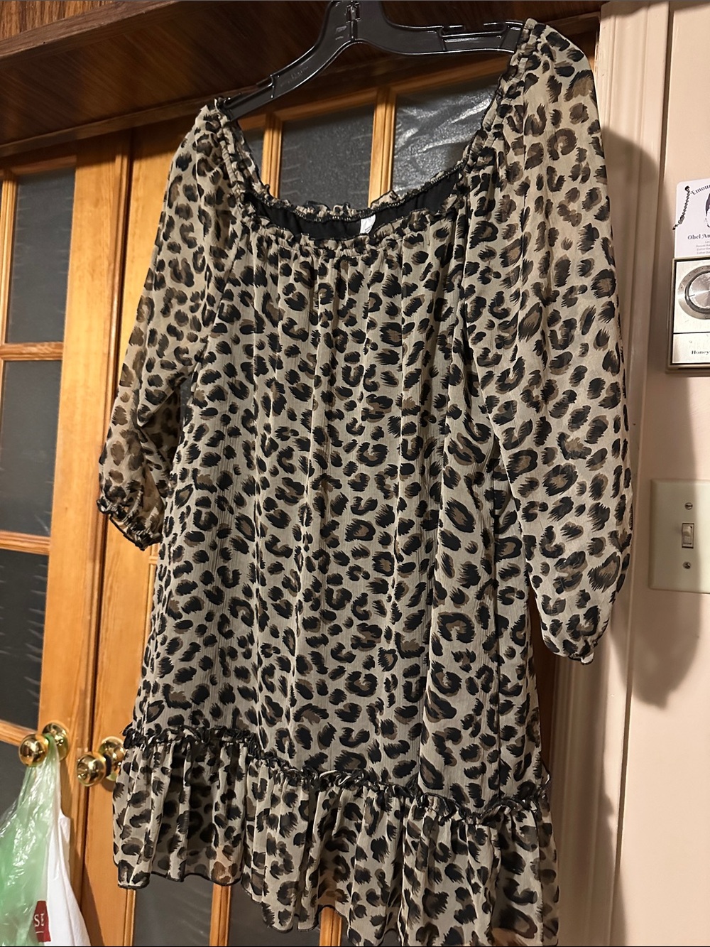 Black Leopard Print Ruffle Dress